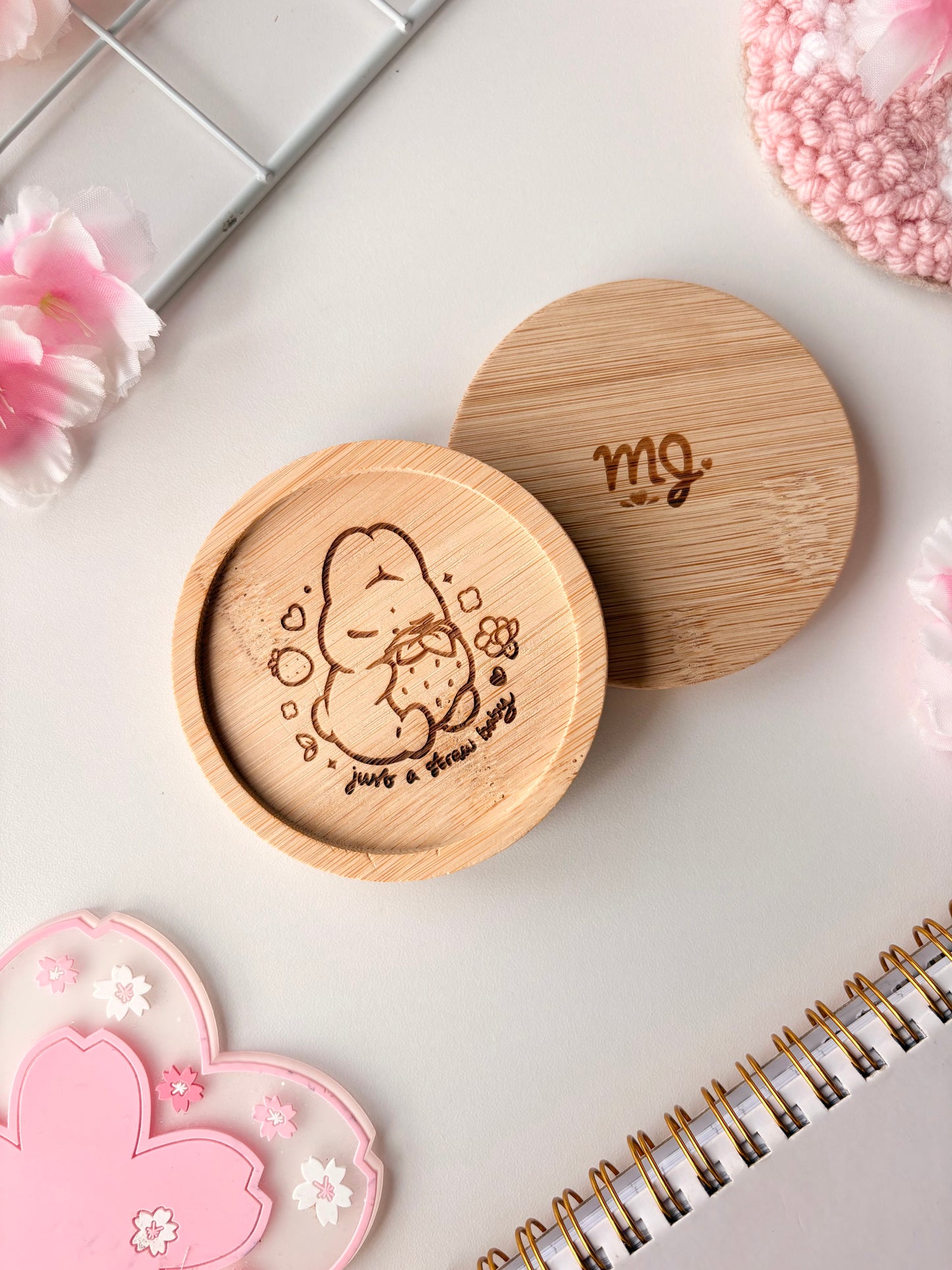 Just a straw baby wooden coaster