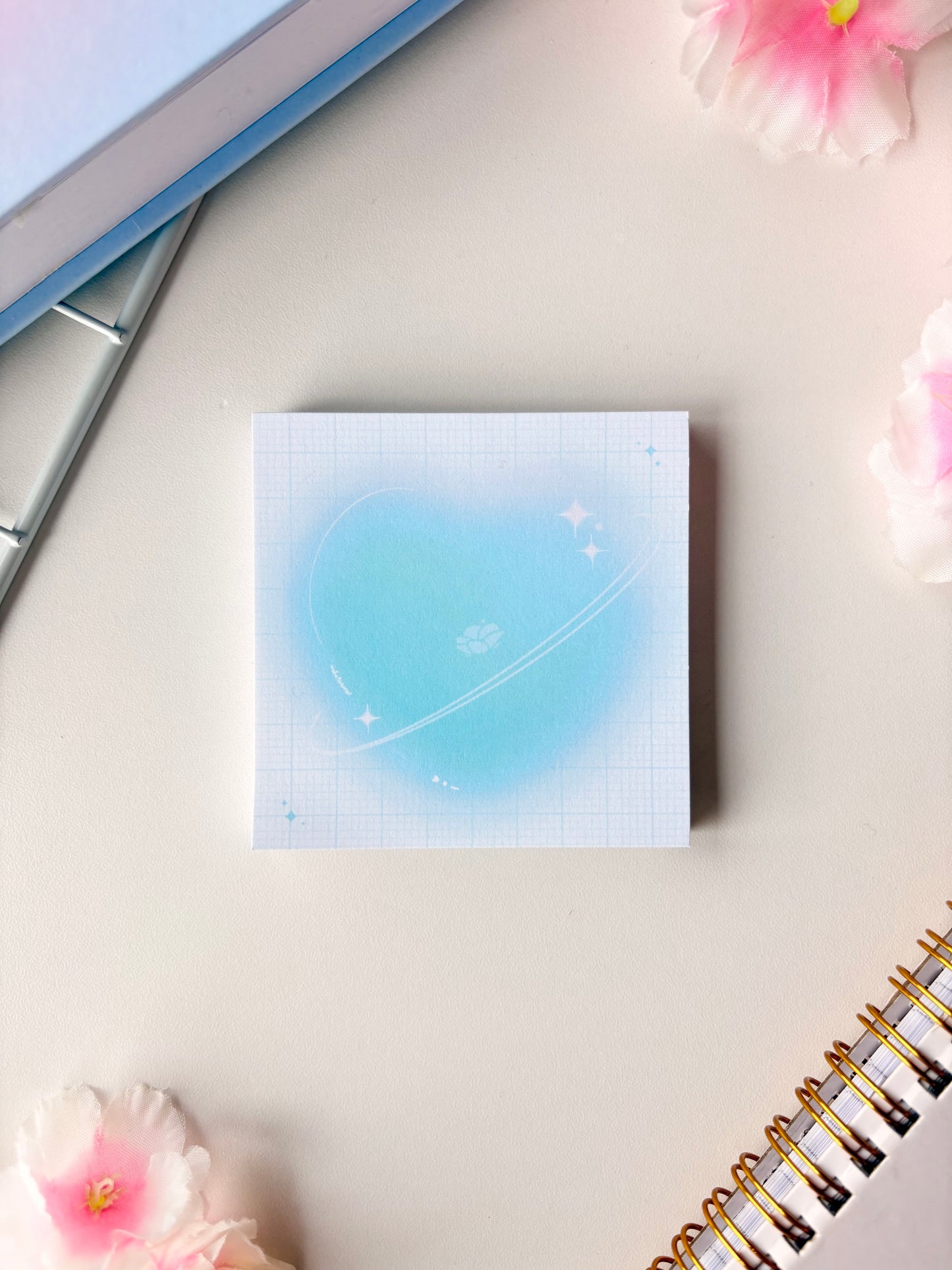 Soft Torquoise Heart Memo pad